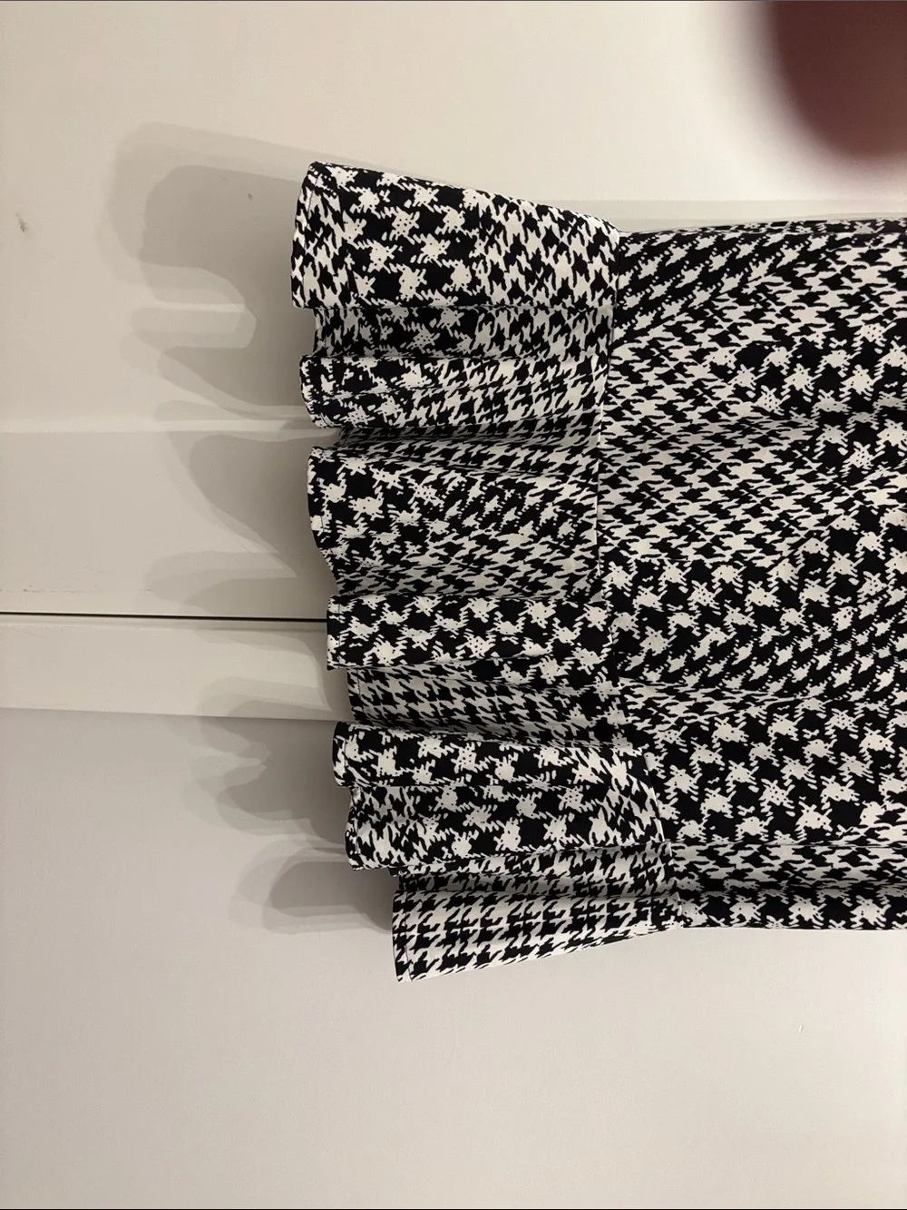 Black & White Houndstooth Midi Skirt with Flounced Hem